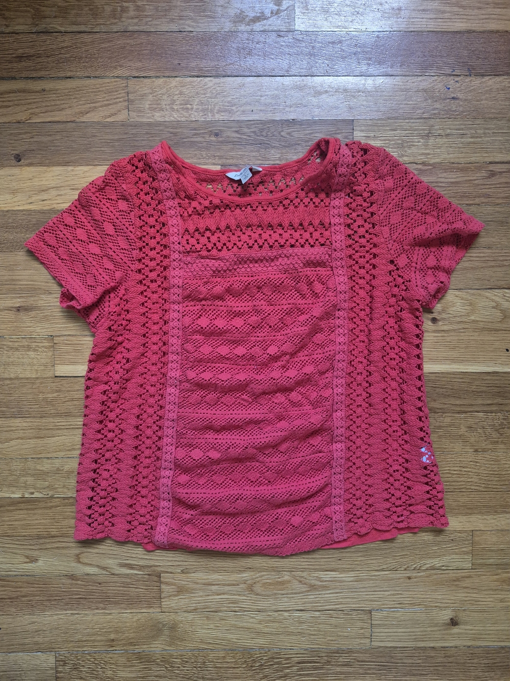 Lucky Brand RedCrochet Short Sleeve Tee